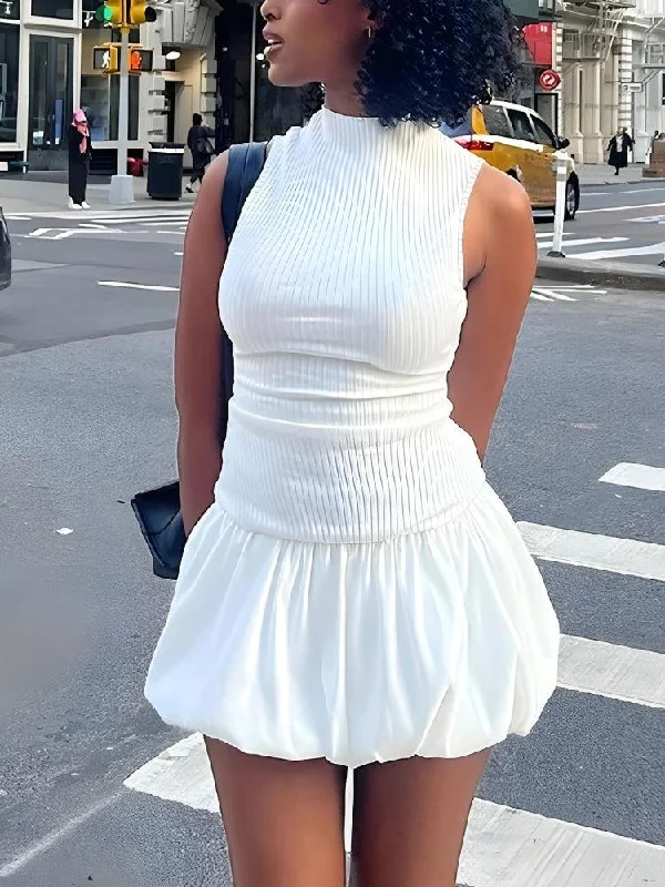 Backless Bubble Mini Dress Elegant Satin Lace Mini Dress
