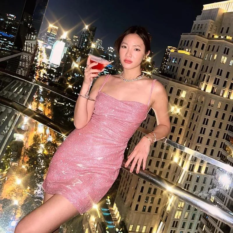Glitter Backless Mini Dress Casual V-Neck Mini Dress