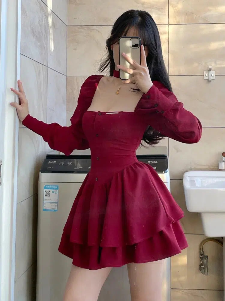 Ruffled Layered Corset Mini Dress Chic Puff Sleeve Mini Dress