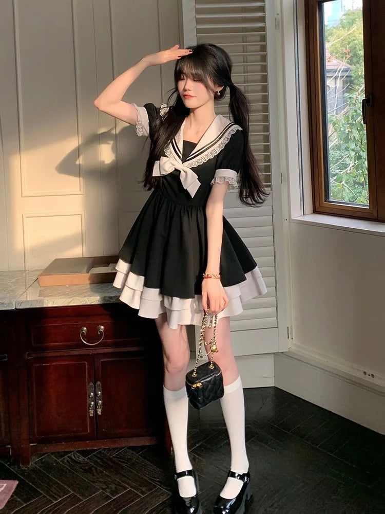 Sailor Collar Mini Dress Casual Mini Dress with Pockets