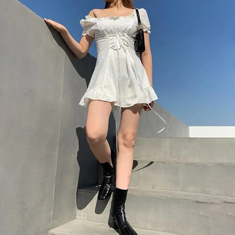 Soft Girl Lace Up Mini Dress Trendy Tulle Mini Dress