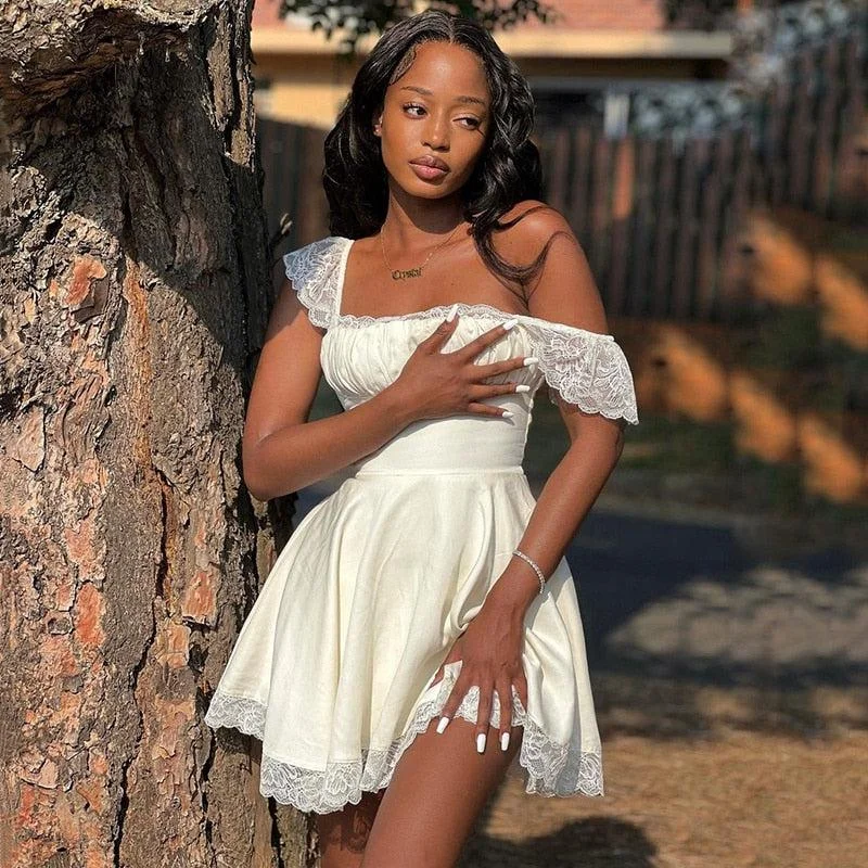 Tie-Back Lace Mini Dress Classic White Mini Dress