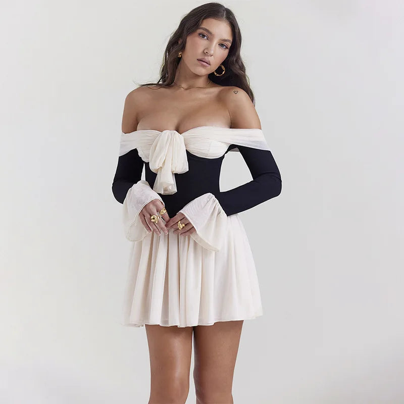 Tie Front Off Shoulder Corset Mini Dress Elegant Off-Shoulder Dress Mini