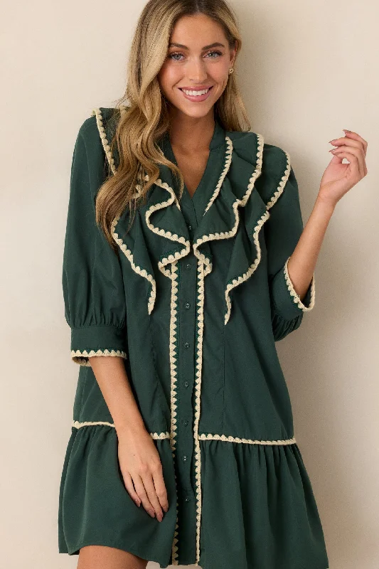Just Because Green Ruffle Mini Dress Cozy Knit Mini Dress
