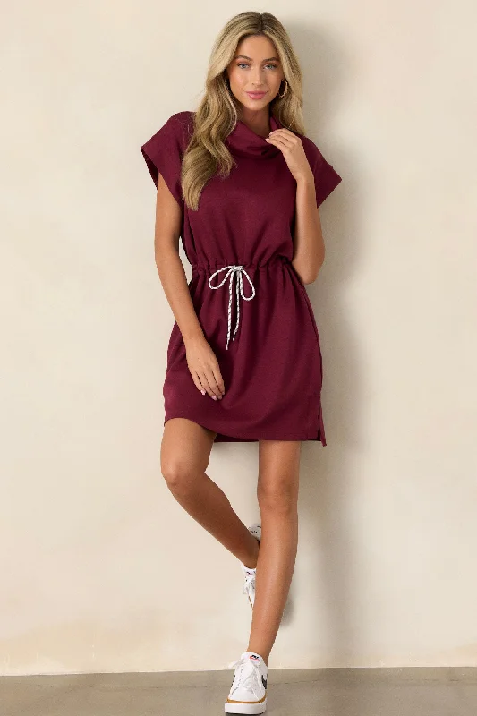 See The End Burgundy Drawstring Mini Dress Elegant Velvet Mini Dress