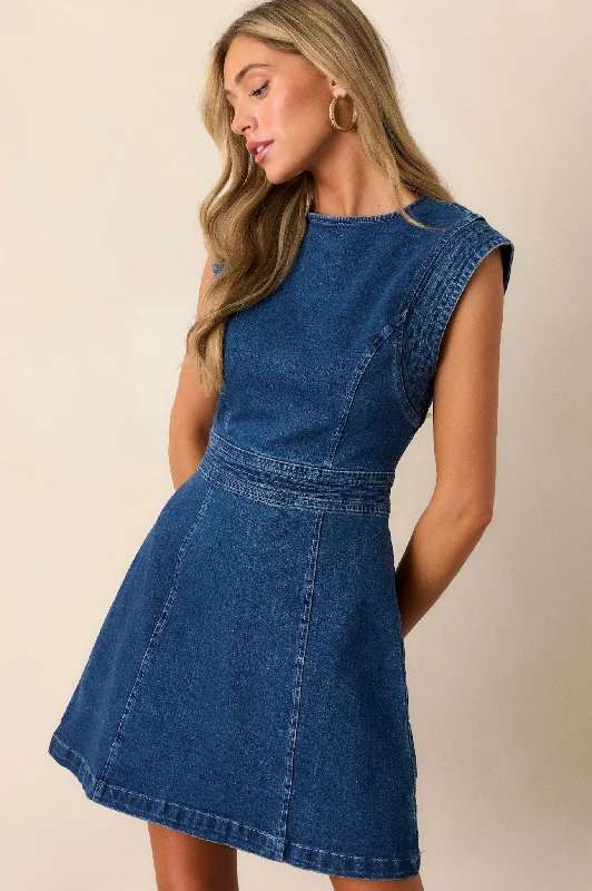 Threads Of Destiny Dark Wash Denim Mini Dress Trendy Camisole Mini Dress