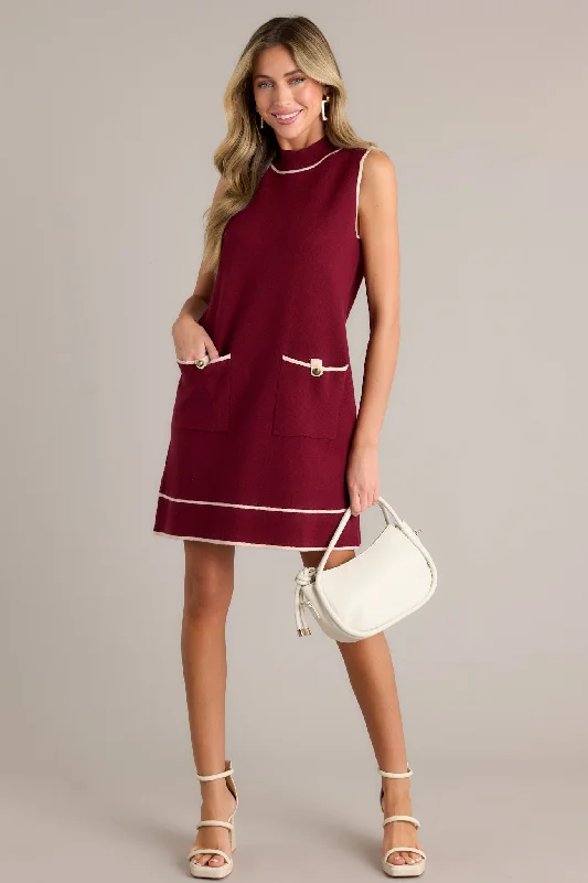 Timeless Tapestry Burgundy Sleeveless Mini Dress Stylish Puff Sleeve Mini Dress