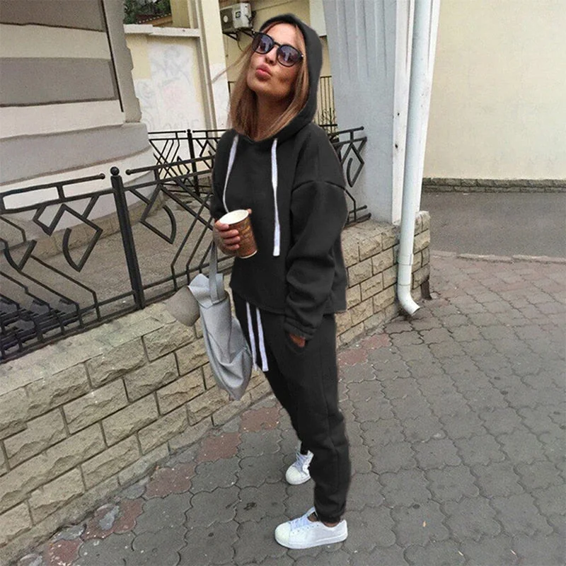 2pcs Sets Casual Hooded Tops Sweatshirt+Solid Long Pants Suits Women Sets Female Tracksuits Women Clothing Bigsweety Hoodie with Magnetic Closure Innovative Modern