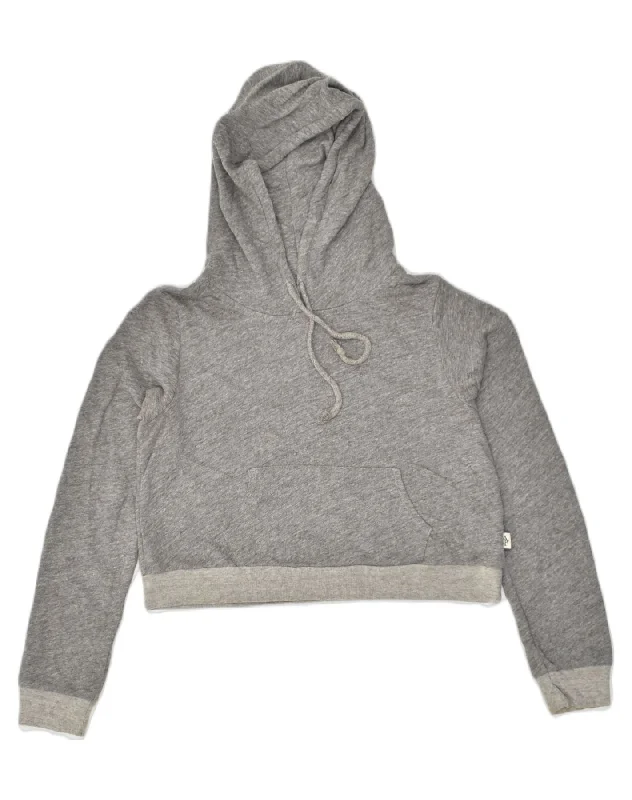 ABERCROMBIE & FITCH Womens Crop Hoodie Jumper UK 16 Large Grey Hoodie with Bell Sleeves Flared Feminine