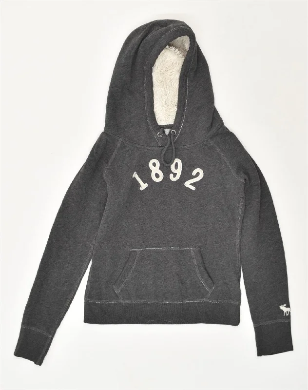 ABERCROMBIE & FITCH Womens Graphic Hoodie Jumper UK 10 Small Grey Cotton Hoodie with Earth Tones Natural Calm ABERCROMBIE & FITCH Womens Graphic Hoodie Jumper UK 10 Small Grey Cotton Hoodie with Earth Tones Natural Calm
