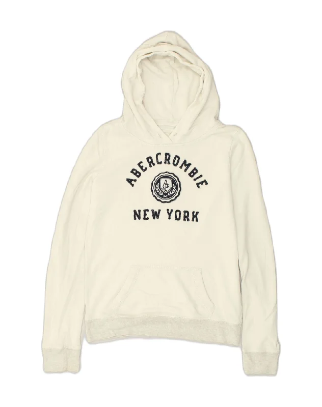 ABERCROMBIE & FITCH Womens Graphic Hoodie Jumper UK 8 Small Off White Hoodie with Puffed Sleeves Voluminous Trendy ABERCROMBIE & FITCH Womens Graphic Hoodie Jumper UK 8 Small Off White Hoodie with Puffed Sleeves Voluminous Trendy