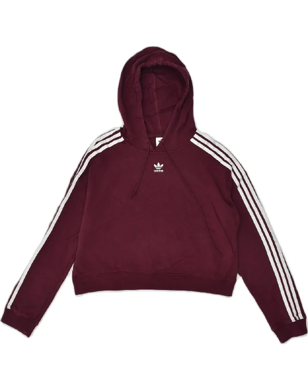 ADIDAS Womens Crop Hoodie Jumper UK 12 Medium  Burgundy Cotton Hoodie with Sequins Glamorous Eye-catching