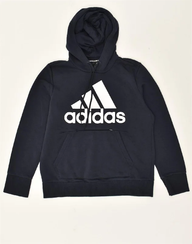ADIDAS Womens Graphic Hoodie Jumper UK 16/18 Large Navy Blue Cotton Hoodie with Patch Decorative Personalized ADIDAS Womens Graphic Hoodie Jumper UK 16/18 Large Navy Blue Cotton Hoodie with Patch Decorative Personalized