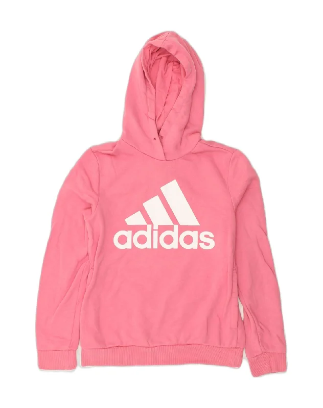 ADIDAS Womens Graphic Hoodie Jumper UK 8/10 Small Pink Cotton Hoodie with Button Placket Classic Preppy