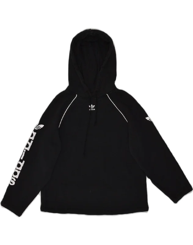 ADIDAS Womens Graphic Hoodie Jumper UK 8 Small Black Hoodie with Emblem Brand Identity