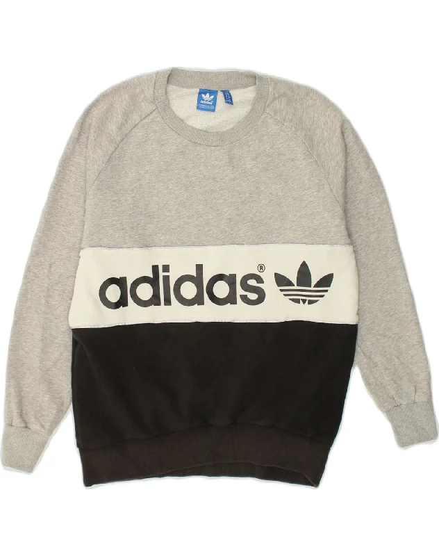 ADIDAS Womens Graphic Sweatshirt Jumper UK 10 Small Grey Colourblock Hoodie with Earth Tones Natural Calm