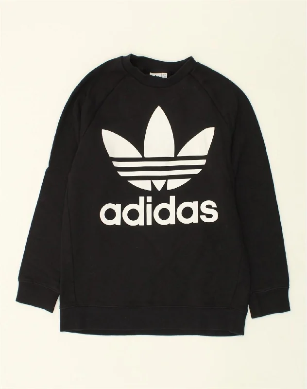 ADIDAS Womens Graphic Sweatshirt Jumper UK 12 Medium Black Polyester Hoodie with Zipper Versatile Modern