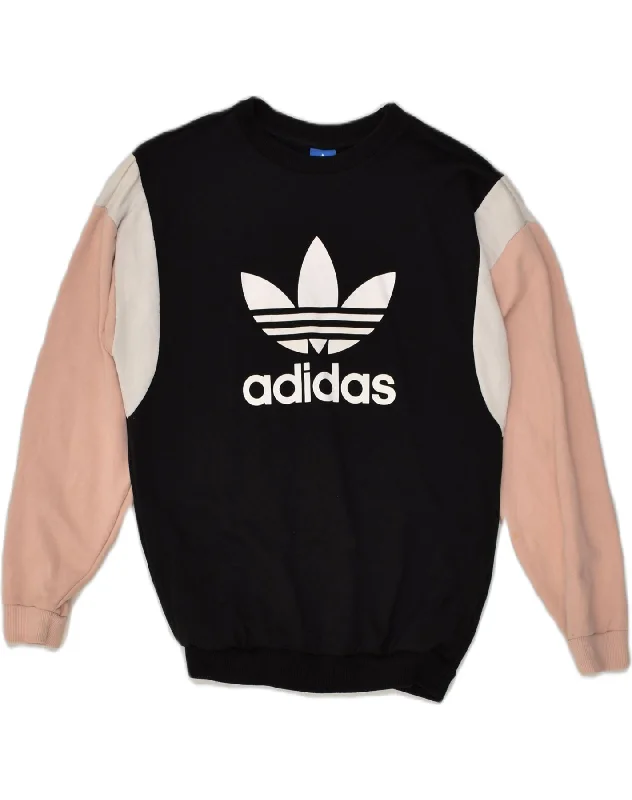 ADIDAS Womens Graphic Sweatshirt Jumper UK 14 Large Black Colourblock Hoodie with Drop Shoulder Relaxed Streetwear ADIDAS Womens Graphic Sweatshirt Jumper UK 14 Large Black Colourblock Hoodie with Drop Shoulder Relaxed Streetwear