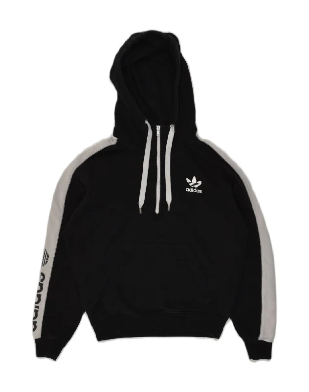 ADIDAS Womens Graphic Zip Neck Hoodie Jumper UK 10 Small  Black Cotton Hoodie with Fur Luxurious Winter