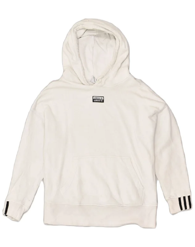 ADIDAS Womens Hoodie Jumper UK 10 Small White Cotton Hoodie with Pattern Geometric Abstract ADIDAS Womens Hoodie Jumper UK 10 Small White Cotton Hoodie with Pattern Geometric Abstract