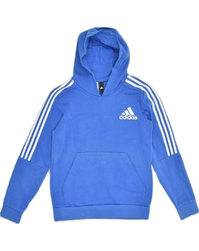 ADIDAS Womens Hoodie Jumper UK 14 Large Blue Cotton Hoodie with Hem Embroidery Detailed Premium