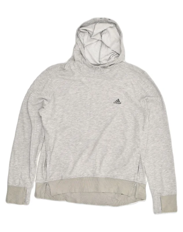 ADIDAS Womens Hoodie Jumper UK 14 Large Grey Cotton Hoodie with Button Classic Timeless ADIDAS Womens Hoodie Jumper UK 14 Large Grey Cotton Hoodie with Button Classic Timeless