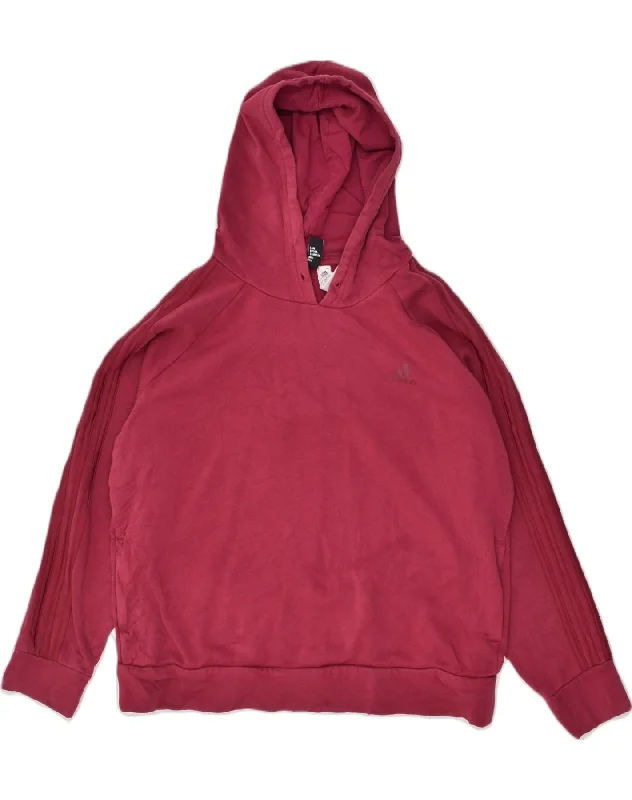 ADIDAS Womens Hoodie Jumper UK 18 XL Burgundy Cotton Hoodie with Metallic Shiny Futuristic