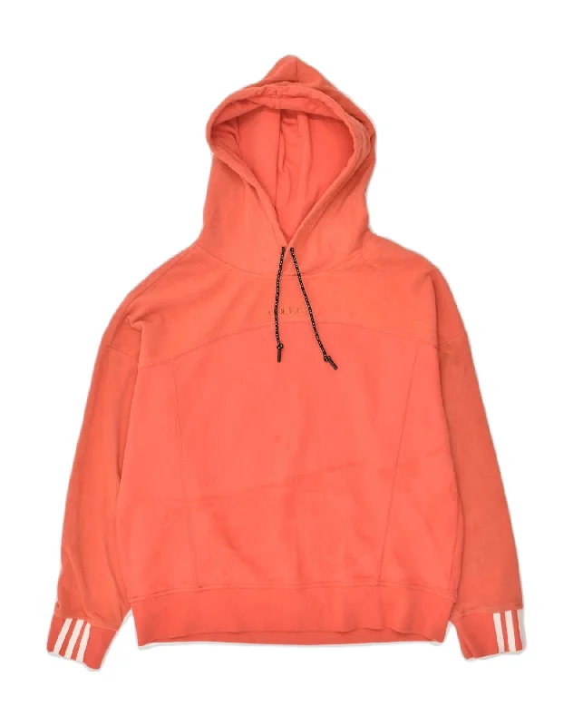 ADIDAS Womens Oversized Graphic Hoodie Jumper UK 10 Small Orange Cotton Hoodie with Crew Neck Simple Timeless