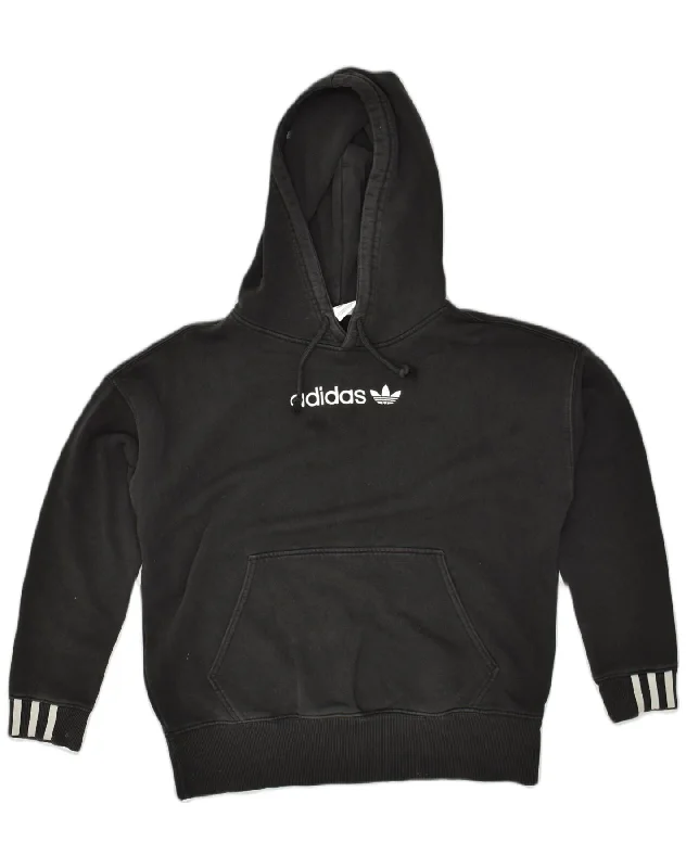 ADIDAS Womens Oversized Graphic Hoodie Jumper UK 6 XS Black Cotton Hoodie with Zipper Placket Modern Functional ADIDAS Womens Oversized Graphic Hoodie Jumper UK 6 XS Black Cotton Hoodie with Zipper Placket Modern Functional