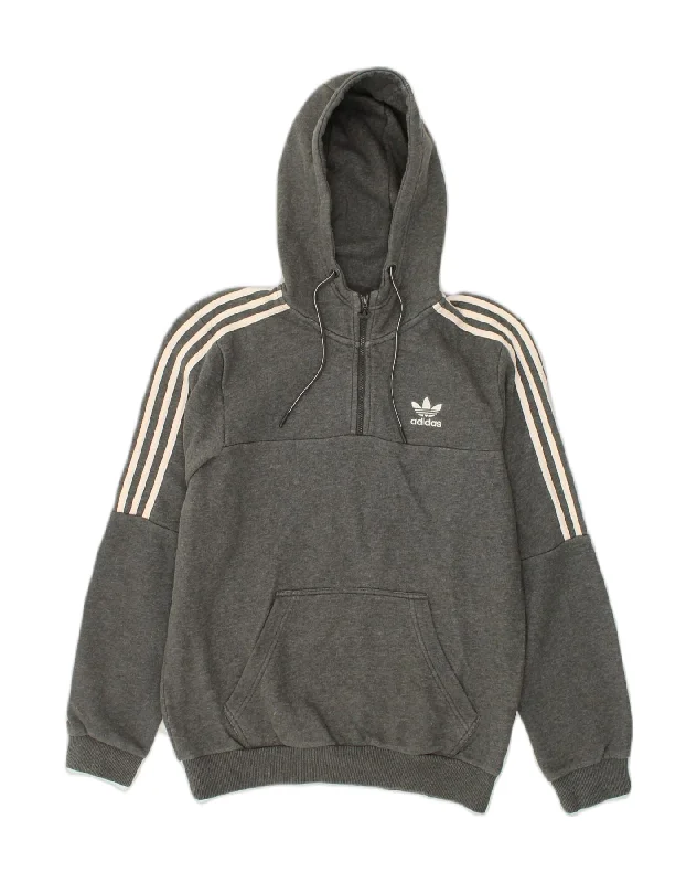 ADIDAS Womens Zip Neck Hoodie Jumper UK 14 Medium Grey Cotton Hoodie with Lace Feminine Delicate