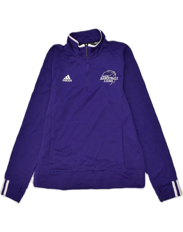 ADIDAS Womens Zip Neck Sweatshirt Jumper UK 16 Large Blue Polyester Hoodie with Monochrome Minimalist Simple ADIDAS Womens Zip Neck Sweatshirt Jumper UK 16 Large Blue Polyester Hoodie with Monochrome Minimalist Simple