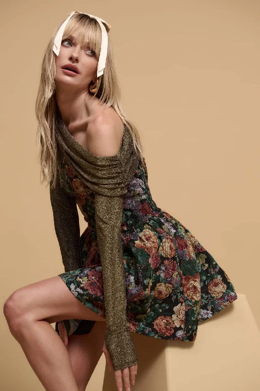 Arras Blooms Floral Tapestry Strapless Mini Dress Elegant Mini Dress with Ruffles