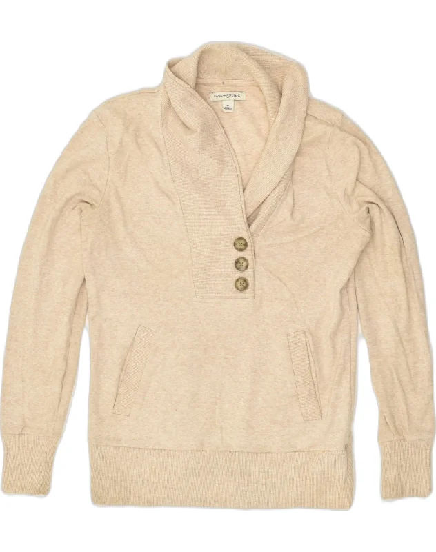 BANANA REPUBLIC Womens Shawl Neck Sweatshirt Jumper UK 6 XS Beige Cotton Hoodie with Cuffed Sleeves Snug Secure BANANA REPUBLIC Womens Shawl Neck Sweatshirt Jumper UK 6 XS Beige Cotton Hoodie with Cuffed Sleeves Snug Secure
