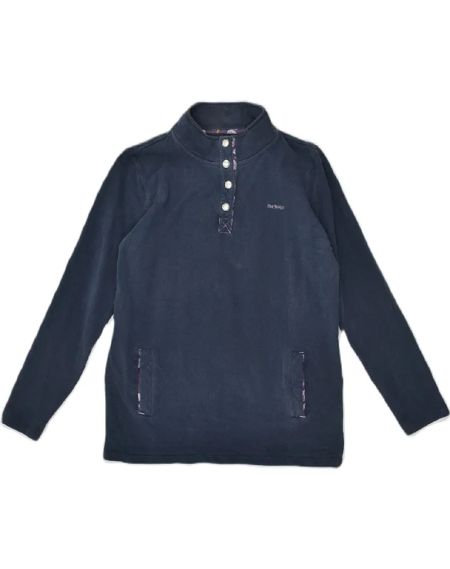 BARBOUR Womens Button Neck Sweatshirt Jumper UK 14 Medium Navy Blue Cotton Hoodie with Ribbed Neckline Snug Warm BARBOUR Womens Button Neck Sweatshirt Jumper UK 14 Medium Navy Blue Cotton Hoodie with Ribbed Neckline Snug Warm