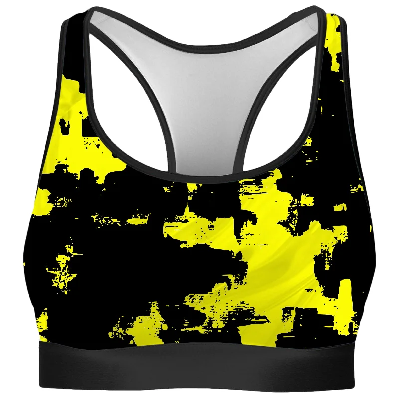 Black and Yellow Abstract Rave Bra Supportive Cotton Bra