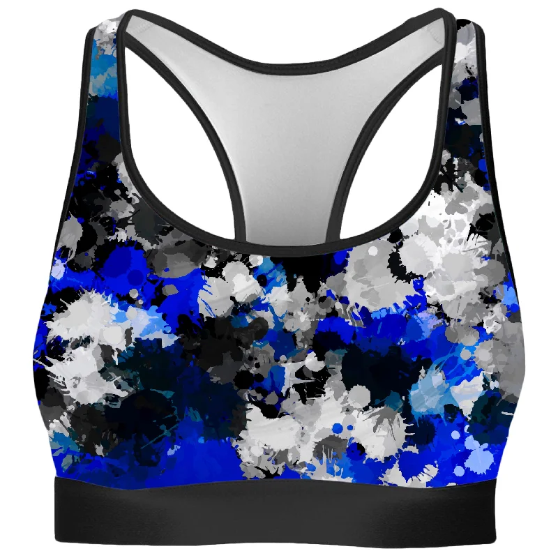 Blue and Grey Paint Splatter Rave Bra Soft Padded Bralette