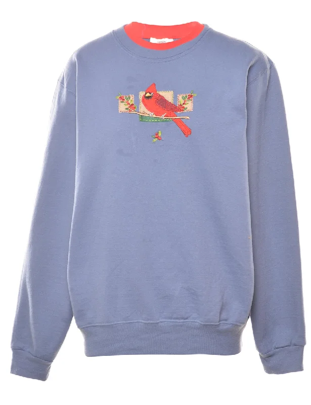 Blue Christmas Sweatshirt - M Hoodie with Mock Neck Collared Structured