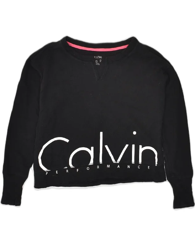 CALVIN KLEIN Womens Crop Sweatshirt Jumper UK 10 Small Black Cotton Hoodie with Velcro Closure Adjustable Secure CALVIN KLEIN Womens Crop Sweatshirt Jumper UK 10 Small Black Cotton Hoodie with Velcro Closure Adjustable Secure