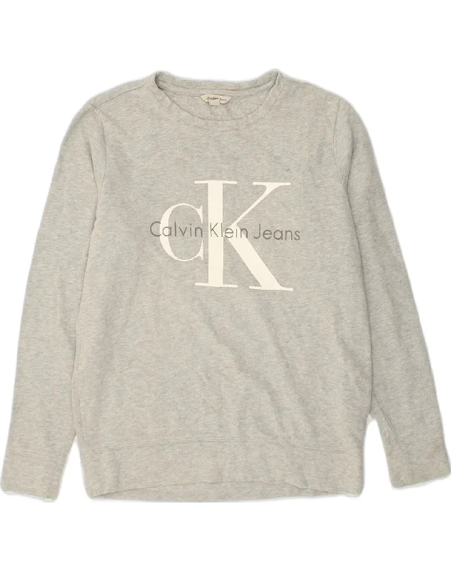 CALVIN KLEIN Womens Graphic Sweatshirt Jumper UK 6 XS Grey Cotton Hoodie with Hem Lace Feminine Delicate CALVIN KLEIN Womens Graphic Sweatshirt Jumper UK 6 XS Grey Cotton Hoodie with Hem Lace Feminine Delicate