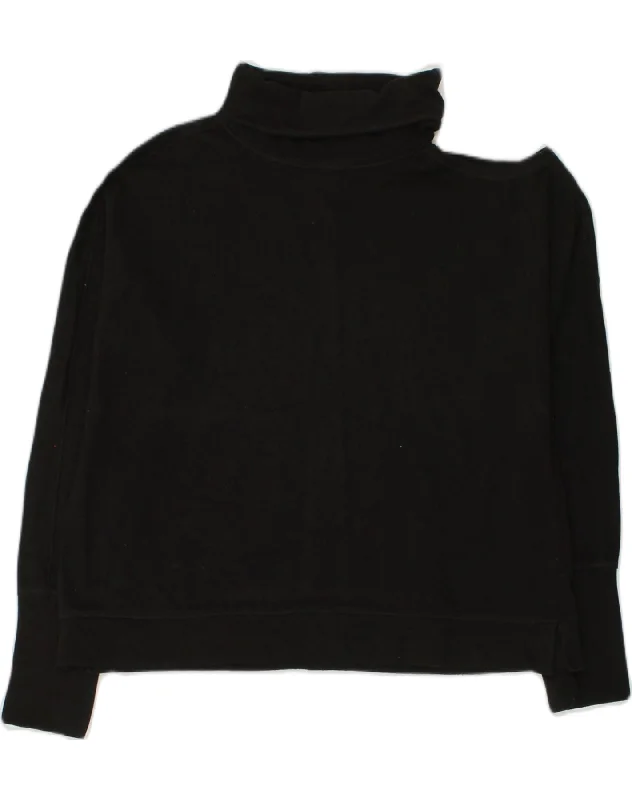 CALVIN KLEIN Womens Roll Neck Sweatshirt Jumper UK 16 Large Black Cotton Hoodie with Raglan Sleeves Sporty Comfortable