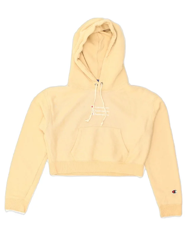CHAMPION Womens Crop Graphic Hoodie Jumper UK 10 Small Beige Cotton Hoodie with Mesh Breathable Sporty CHAMPION Womens Crop Graphic Hoodie Jumper UK 10 Small Beige Cotton Hoodie with Mesh Breathable Sporty