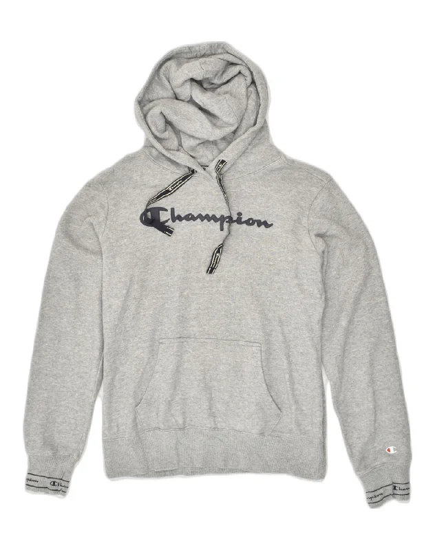 CHAMPION Womens Graphic Hoodie Jumper UK 14 Medium Grey Hoodie with Mock Neck Collared Structured CHAMPION Womens Graphic Hoodie Jumper UK 14 Medium Grey Hoodie with Mock Neck Collared Structured
