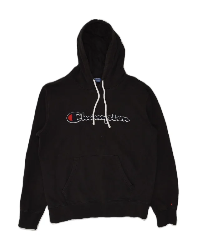 CHAMPION Womens Graphic Hoodie Jumper UK 16 Large Black Cotton Hoodie with Velcro Closure Adjustable Secure CHAMPION Womens Graphic Hoodie Jumper UK 16 Large Black Cotton Hoodie with Velcro Closure Adjustable Secure