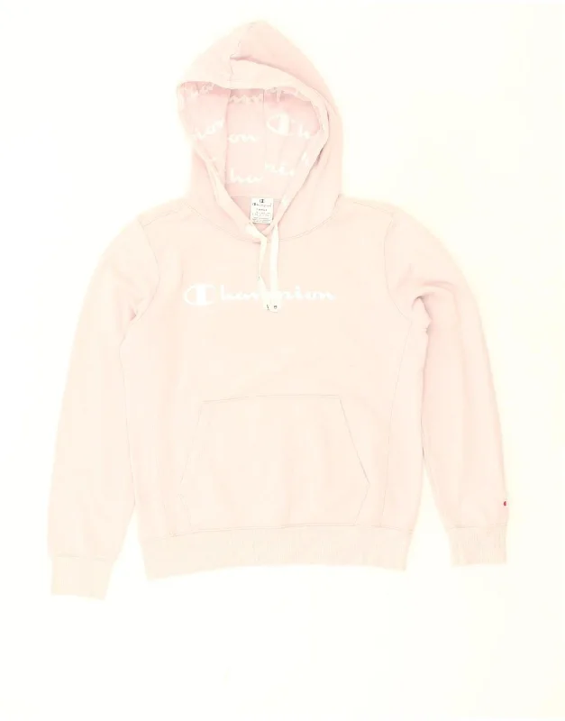CHAMPION Womens Graphic Hoodie Jumper UK 16 Large Pink Cotton Hoodie with Hidden Zipper Minimalist Clean CHAMPION Womens Graphic Hoodie Jumper UK 16 Large Pink Cotton Hoodie with Hidden Zipper Minimalist Clean