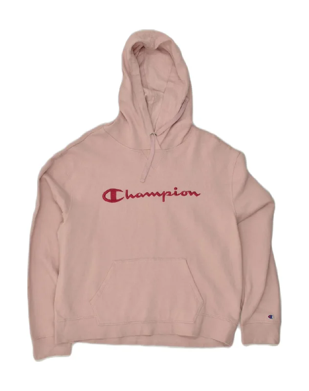 CHAMPION Womens Graphic Hoodie Jumper UK 18 XL Beige Cotton Hoodie with Distressed Vintage Worn CHAMPION Womens Graphic Hoodie Jumper UK 18 XL Beige Cotton Hoodie with Distressed Vintage Worn