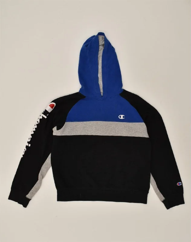 CHAMPION Womens Graphic Hoodie Jumper UK 18 XL Black Colourblock Cotton Hoodie with Exposed Zipper Edgy Industrial CHAMPION Womens Graphic Hoodie Jumper UK 18 XL Black Colourblock Cotton Hoodie with Exposed Zipper Edgy Industrial