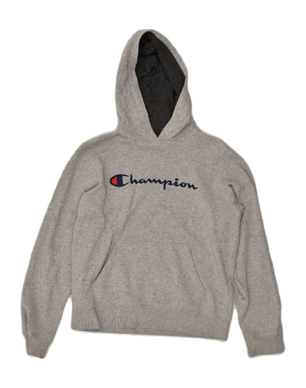 CHAMPION Womens Graphic Hoodie Jumper UK 18 XL Grey Cotton Hoodie with Crew Neck Simple Timeless