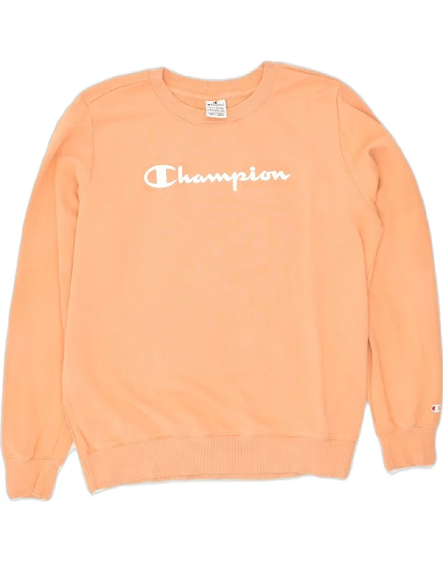 CHAMPION Womens Graphic Sweatshirt Jumper UK 20 2XL Orange Cotton Zip Hoodie Drawstring Kangaroo Pocket