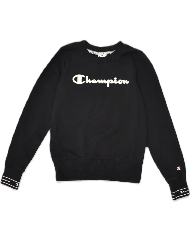 CHAMPION Womens Graphic Sweatshirt Jumper UK 6 XS Black Cotton Hoodie with Cuffed Sleeves Snug Secure CHAMPION Womens Graphic Sweatshirt Jumper UK 6 XS Black Cotton Hoodie with Cuffed Sleeves Snug Secure