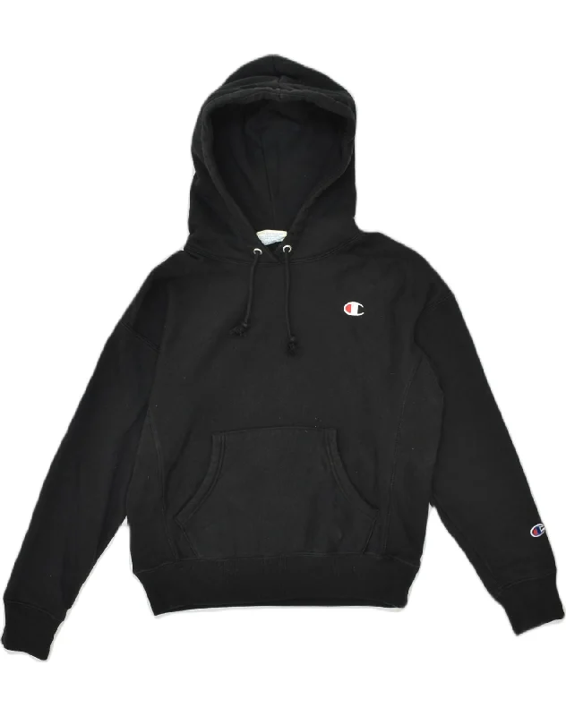 CHAMPION Womens Hoodie Jumper UK 10 Small Black Cotton Hoodie with Front Slit Layering Stylish CHAMPION Womens Hoodie Jumper UK 10 Small Black Cotton Hoodie with Front Slit Layering Stylish